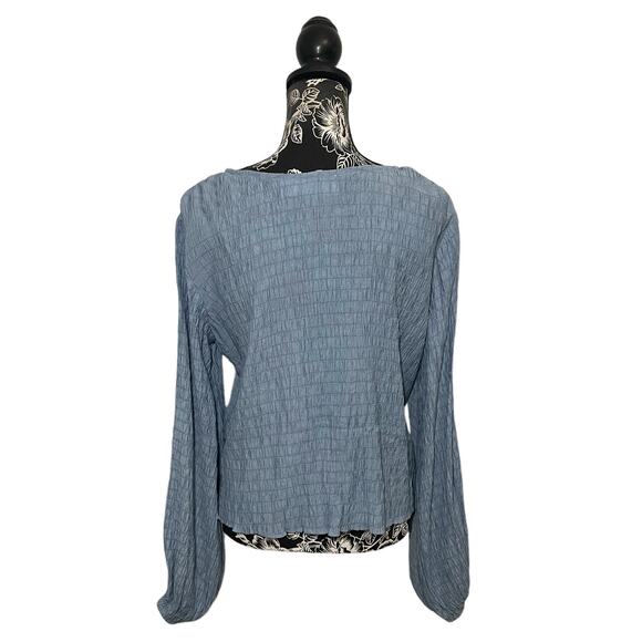 SOVERE Tie Front Light Blue Stretchy Crop Fit Top Blouse Size AUS 12 / US Large - Picture 6 of 9